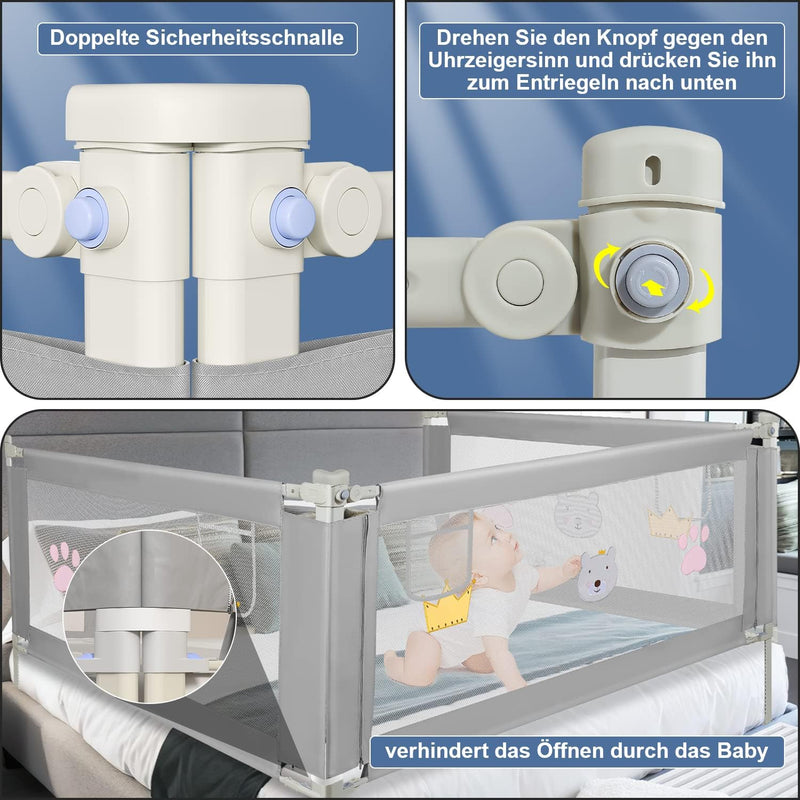 Vigevee 180 cm Kinder bettgitter, Bettschutzgitter Höhenverstellbar, Rausfallschutz Bett für Kinder,