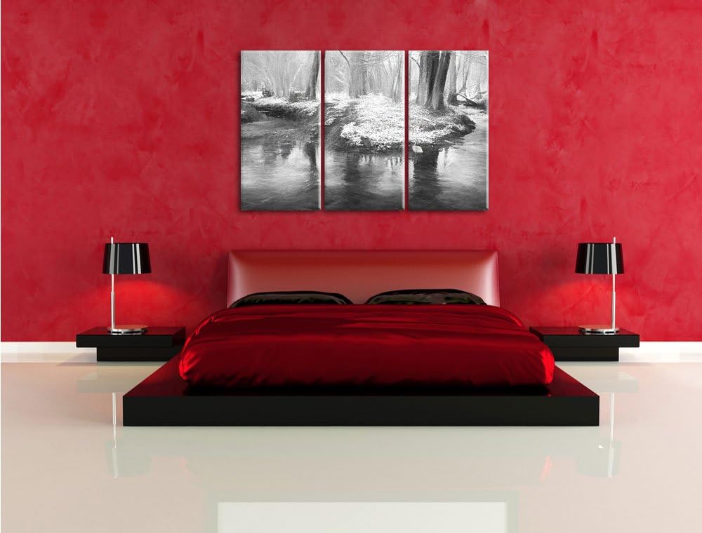 Pixxprint schneebedeckter Waldboden Kunst / 3-Teilig/Gesamtmass 120cm Leinwandbild bespannt auf Holz