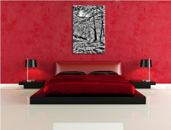 Monocrome, Wald im Herbst, Format: 100x70 auf Leinwand, XXL riesige Bilder fertig gerahmt mit Keilra