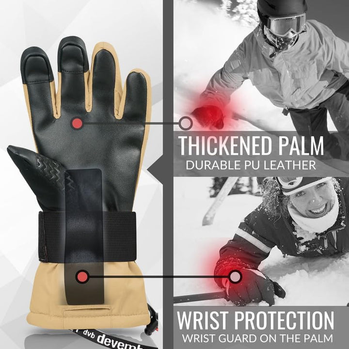 devembr Skihandschuhe mit Handgelenkschützern, Warme Snowboardhandschuhe für Herren und Damen (XS/S/