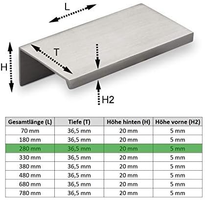 10er Set Alu Möbelgriff SEARL 280 mm Edelstahloptik Profilgriff Schubladengriff Küchengriff von SO-T