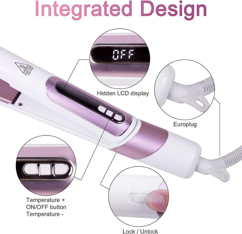 himaly 2-in-1 Haarglätter für Glätte und Wellen, 6 Temp Einstellungen & 30s schnelle Erwärmung, LCD-