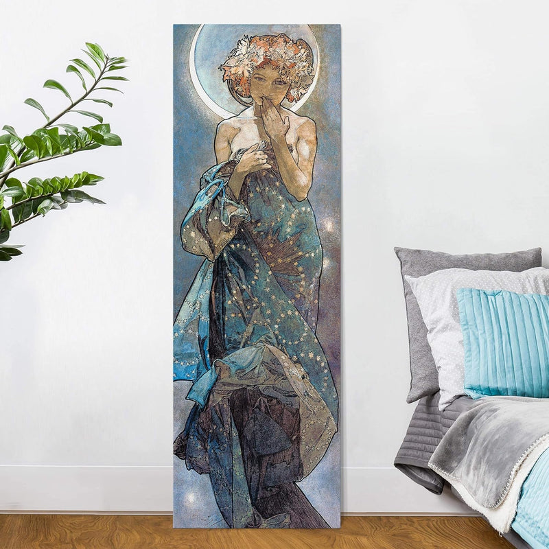 Bilderwelten Leinwandbild - Alfons Mucha - Sterne - Der Mond - Panorama Hochformat 90 x 30 cm 90cm x