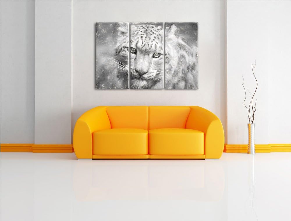 eleganter Schneeleopard Spezial 3-Teiler Leinwandbild 120x80 Bild auf Leinwand, XXL riesige Bilder f