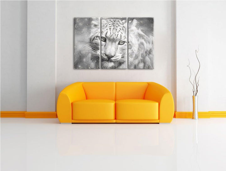 eleganter Schneeleopard Spezial 3-Teiler Leinwandbild 120x80 Bild auf Leinwand, XXL riesige Bilder f