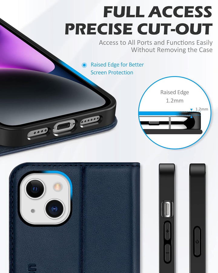 SHIELDON Hülle für iPhone 14 Plus 5G, Schuzhülle [Echtleder] [Kartenfach] [Verdicht TPU], Magnetisch