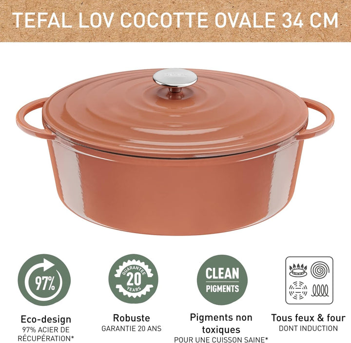 Tefal E26006 LOV Ovaler Bräter 34 cm | wiedergewonnenes Gusseisen | optimale Wärmespeicherung | für
