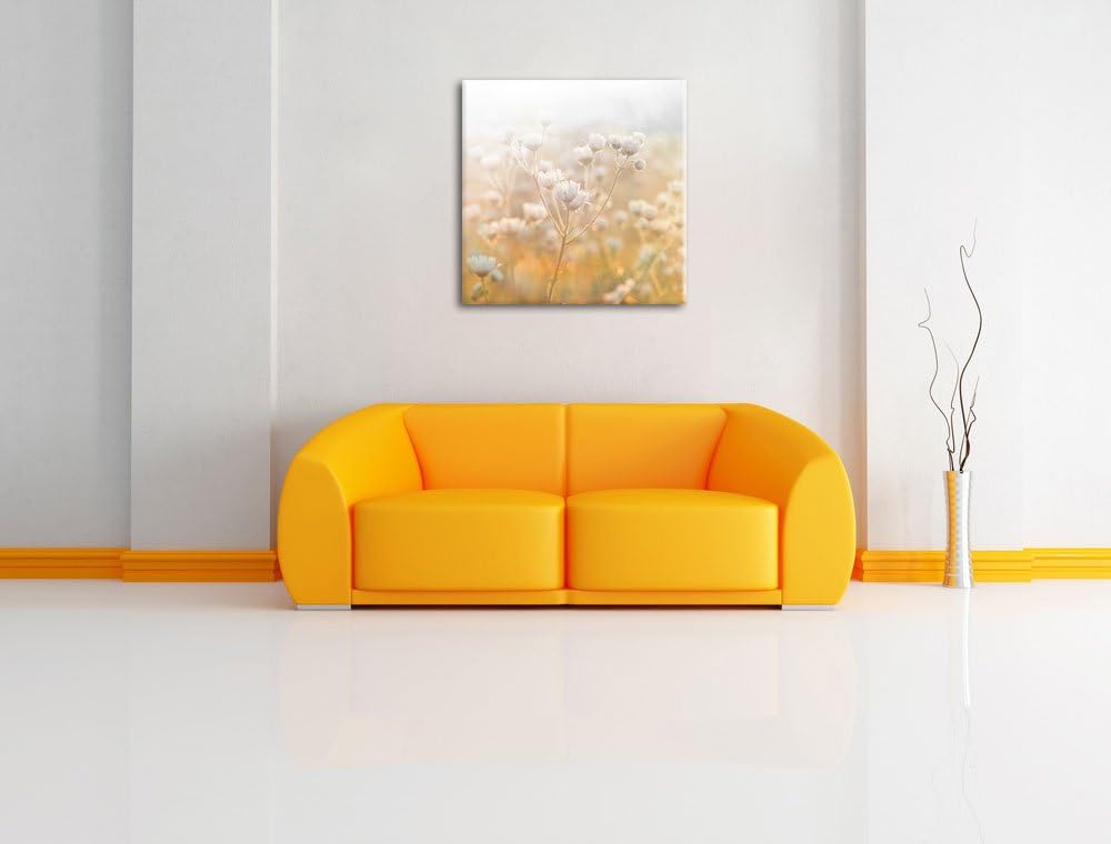 Pixxprint Romantische Blumenwiese Schwarz/Weiss, Format: 70x70 auf Leinwand, 70x70