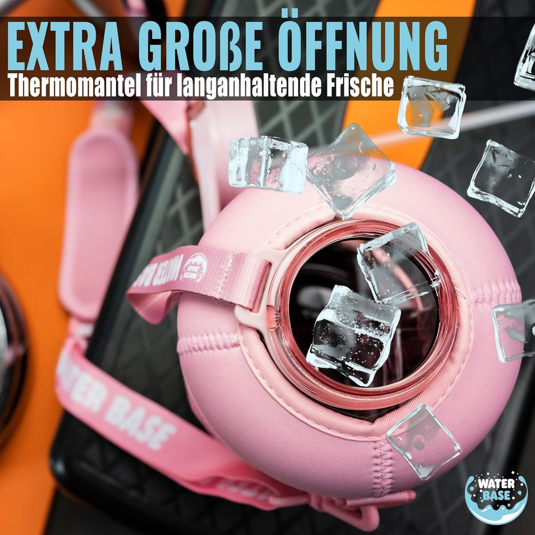 Water Base Trinkflasche Sport 2,2 l Fitness Wasserflasche aus BPA-freiem Tritan mit Seitentasche Mus