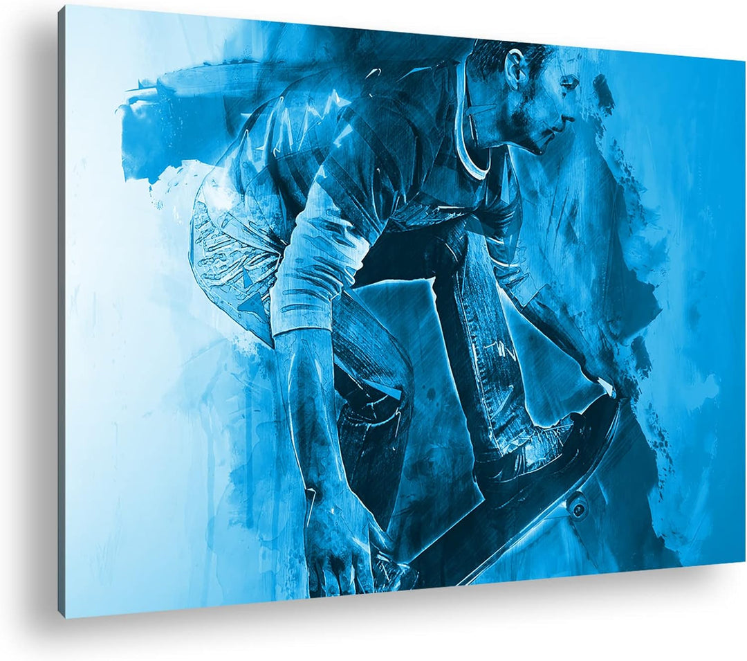 deyoli Illustration Skater Format: 80x60 Effekt: Monocrome Blau als Leinwandbild, Motiv fertig gerah