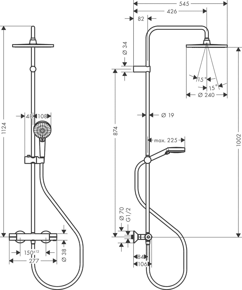 hansgrohe Duschsystem Vernis Blend, Brausekopfgrösse 240 mm, Duschset mit Thermostat, Duschkopf, Sch