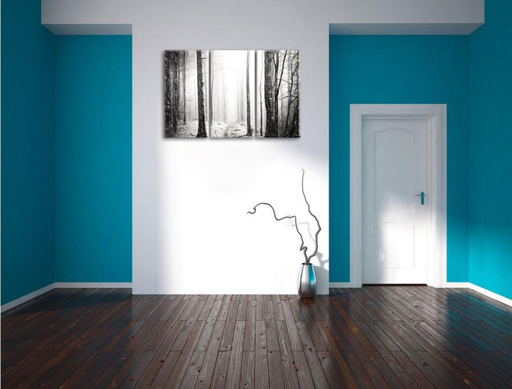Pixxprint Mystischer Wald Kohle Zeichnung Effekt 3-Teiler Leinwandbild 120x80 Bild auf Leinwand