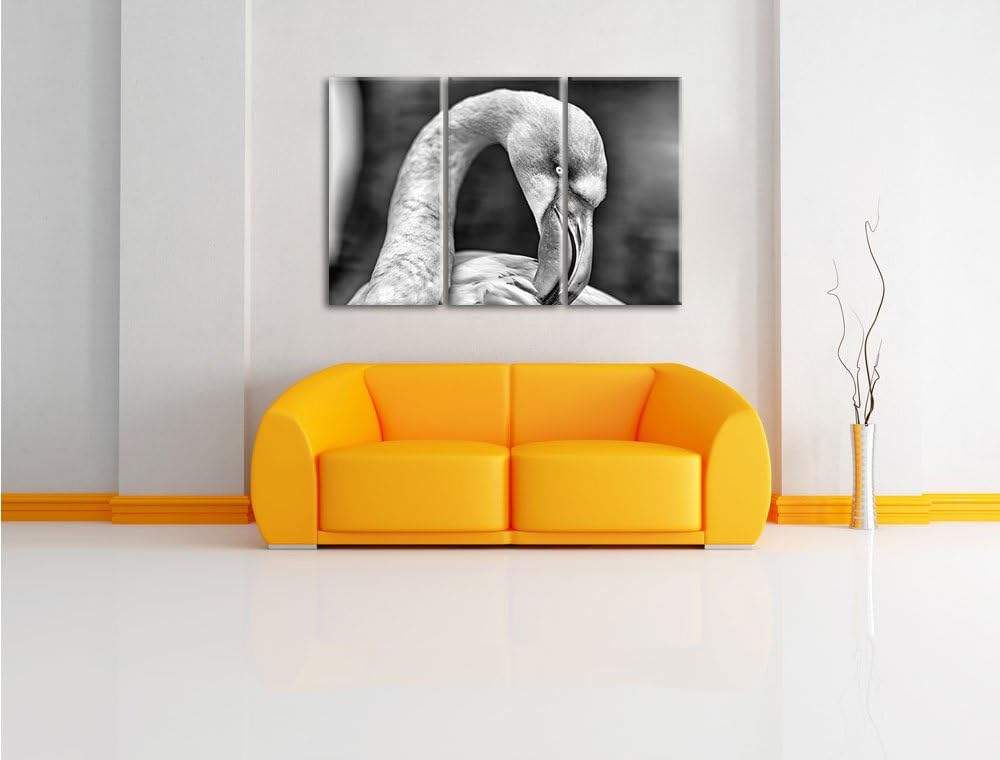 Pixxprint Flamingo beim Putzen als Leinwandbild/Grösse: 3 Teilig (120x80) cm/Wandbild/Kunstdruck/fer