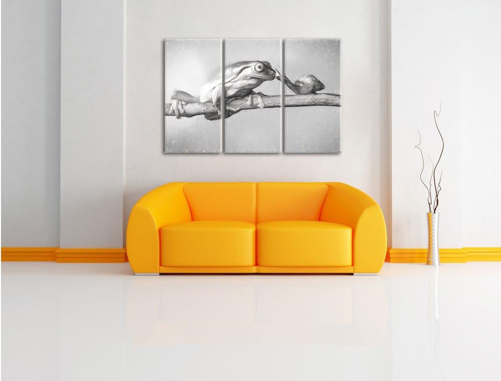 Pixxprint Frosch und Schnecke Kunst als Leinwandbild 3 teilig/Grösse: 3 Teilig (120x80) / Wandbild/K
