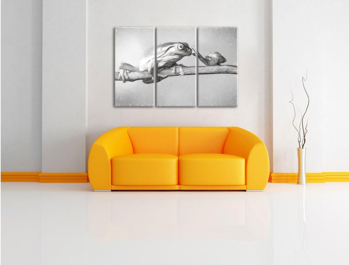 Pixxprint Frosch und Schnecke Kunst als Leinwandbild 3 teilig/Grösse: 3 Teilig (120x80) / Wandbild/K
