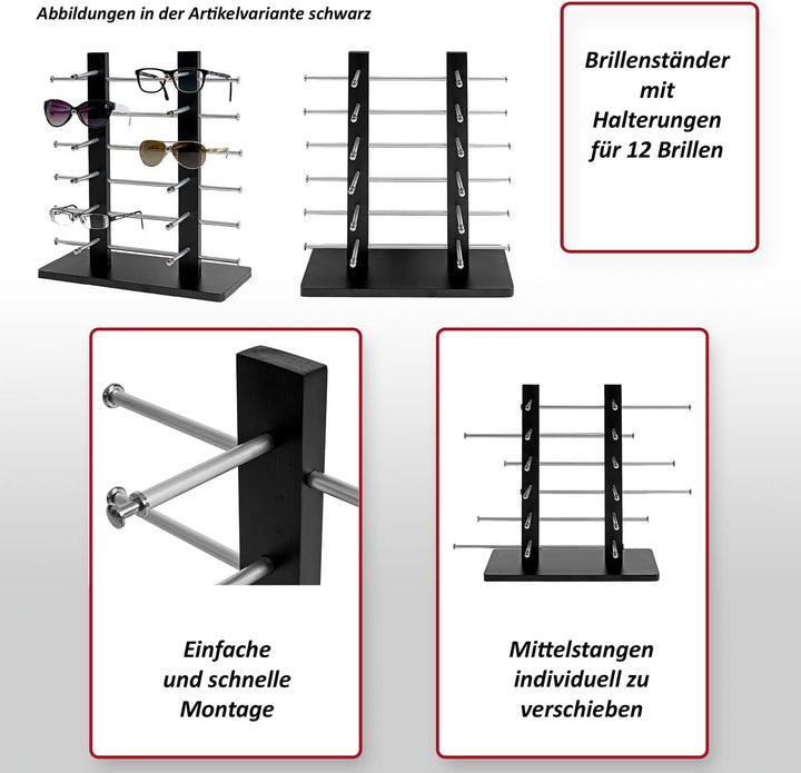 Brillenständer Vendee-AM, Brillenhalter Brillendisplay für 12 Brillen, 42x39cm - schwarz