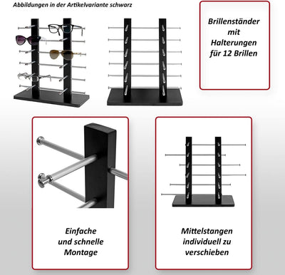 Brillenständer Vendee-AM, Brillenhalter Brillendisplay für 12 Brillen, 42x39cm - schwarz