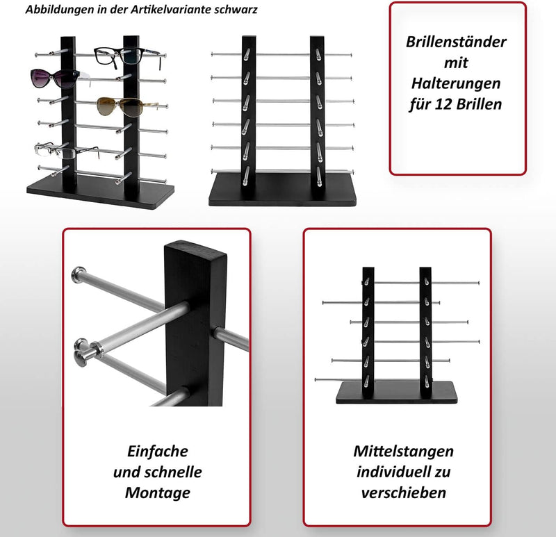 Brillenständer Vendee-AM, Brillenhalter Brillendisplay für 12 Brillen, 42x39cm - schwarz