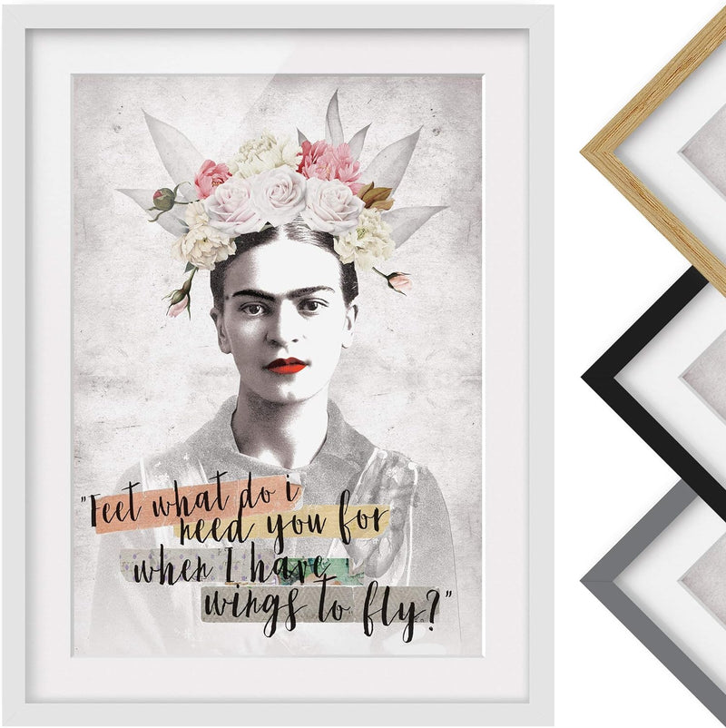 Bild mit Rahmen - Frida Kahlo - Quote - Rahmenfarbe Weiss, 70 x 50 cm 70cm x 50cm Weiss, 70cm x 50cm