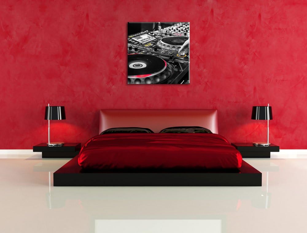 Pixxprint Modern beleuchteter DJ Pult als Leinwandbild/Grösse: 70x70 cm/Wandbild/Kunstdruck/fertig b