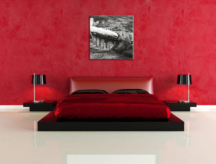 Pixxprint Lokomotive Glenfinnan Viadukt als Leinwandbild/Grösse: 70x70 cm/Wandbild/Kunstdruck/fertig