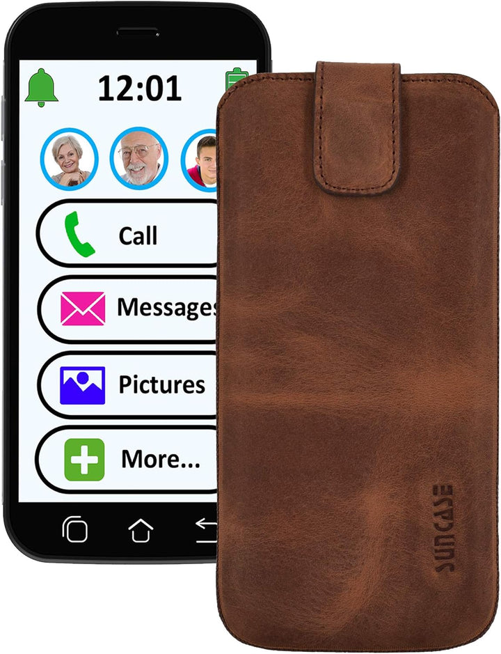 Suncase ECHT Ledertasche Leder Etui *Slim-Edition* für Swissvoice G50 Leder Hülle Handytasche (mit R