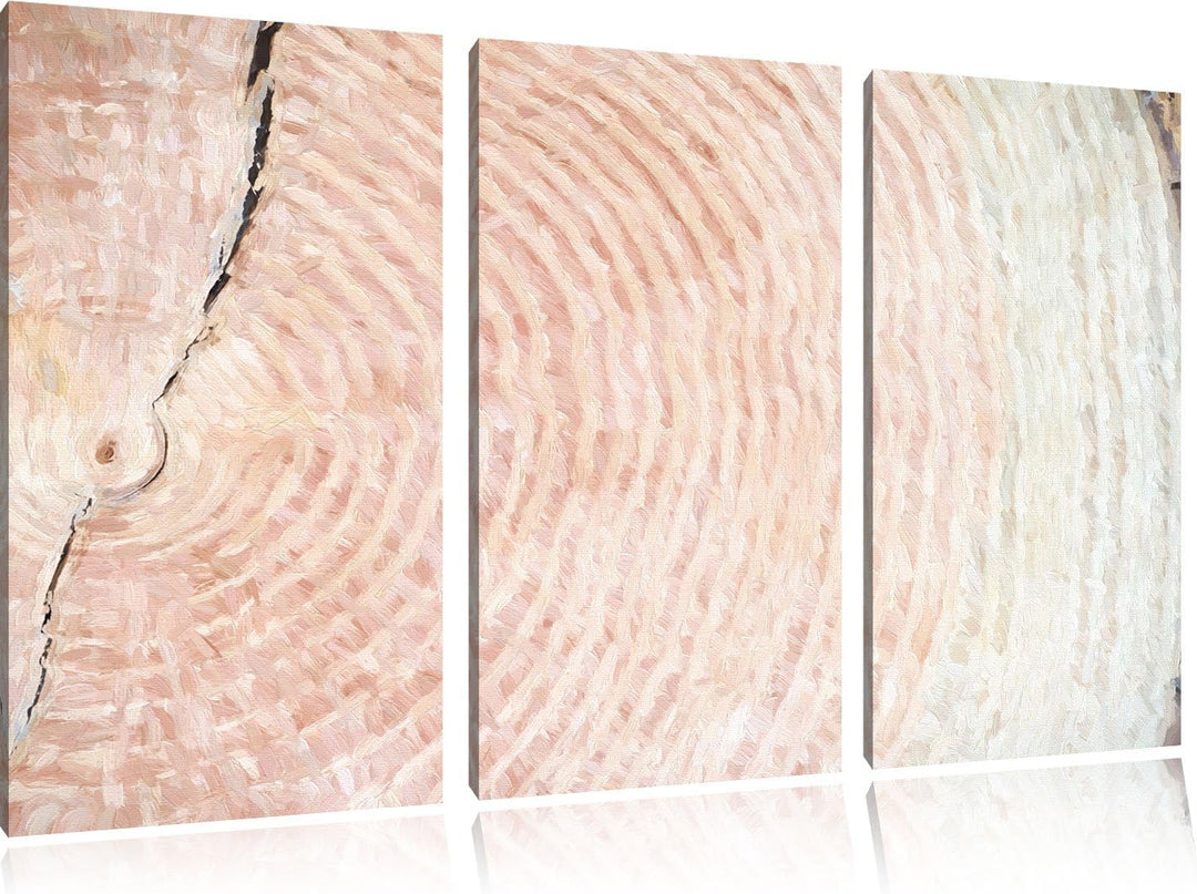 Pixxprint Baumstamm Jahresringe / 3-Teilig/Gesamtmass 120cm Leinwandbild bespannt auf Holzrahmen/Wan
