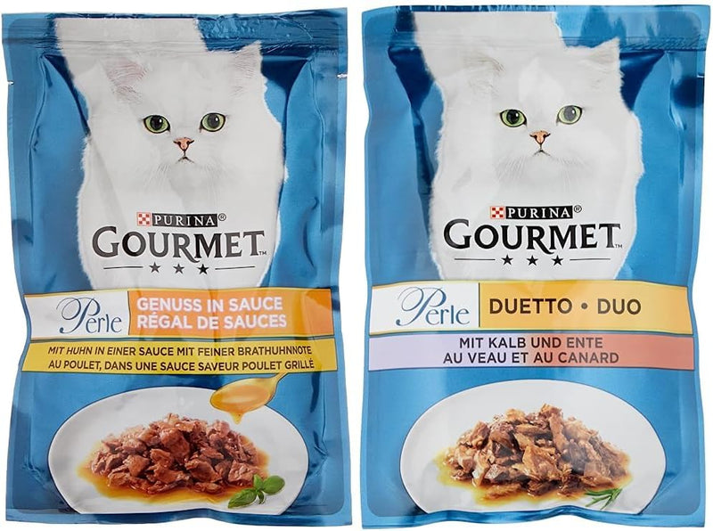 PURINA GOURMET Perle Genuss in Sauce Katzenfutter nass, mit Huhn, 26er Pack (26 x 85g) & Perle Duett