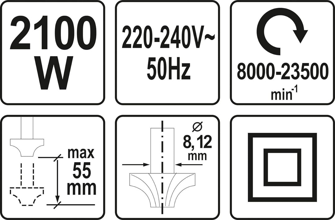 YATO Profi Oberfräse mit 2100 Watt, Ø 8 und 12 mm, Drehzahlregelung, Parallelanschlag, Tiefeneinstel