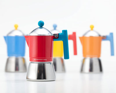 Foodesign Espressokocher Moka Cocca 3 Tassen, modernes Design, für Gas und Induktion, Kessel aus zwe
