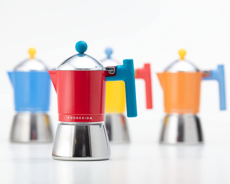 Foodesign Espressokocher Moka Cocca 3 Tassen, modernes Design, für Gas und Induktion, Kessel aus zwe