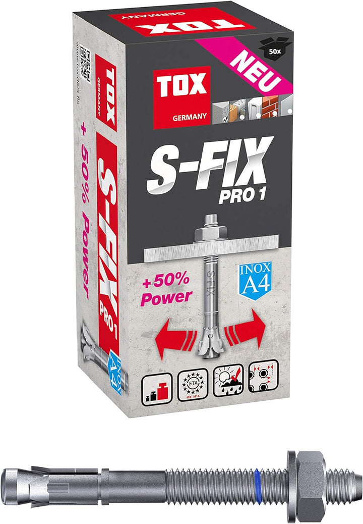 TOX Bolzenanker S-Fix Pro 1 A4 M8x90/25, Schwerlastanker für gerissenen und ungerissenen Beton, im I