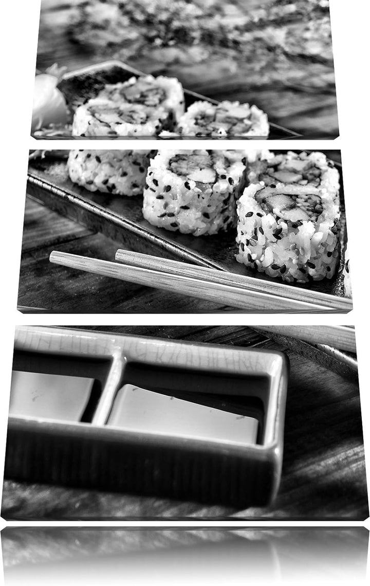 Pixxprint Delikate Inside Out Sushi Rollen als Leinwandbild/Grösse: 3 Teilig (120x80 cm) cm/Wandbild