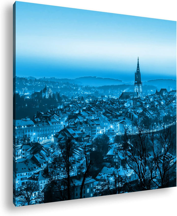verschneites Bern in der Schweiz Format: 60x60 Effekt: Monocrome Blau als Leinwandbild, Motiv fertig