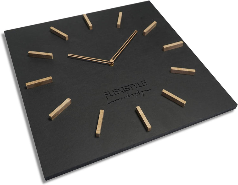 FLEXISTYLE Gross EKO Rectangular wanduhr quadratisch ohne tickgeräusche LOFT Grande Schwarz 50cm (Di