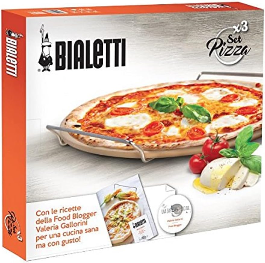Bialetti Pizzastein, Pizzaschaufel und-Schneider, 18/10 Stahl, Silber, 50 x 40 x 5 cm