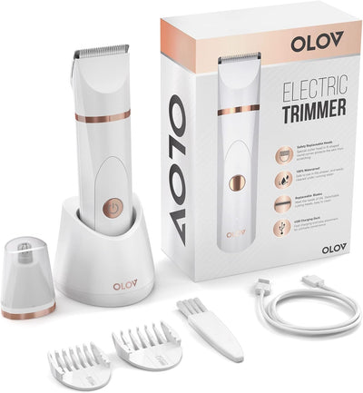 OLOV Rasierer Damen Elektrisch Intimbereich für Frauen mit Nasenhaartrimmer, USB-Ladestation, Kerami
