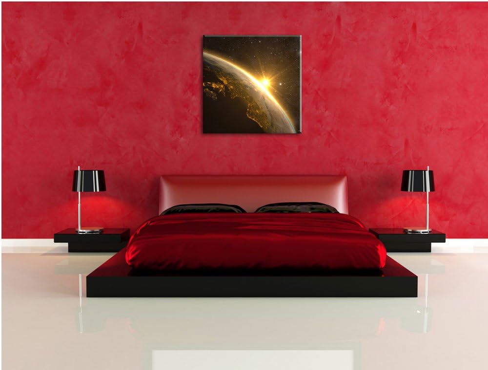Pixxprint Die Sonne und Erde im Weltall als Leinwandbild Quadratisch/Grösse: 70x70 / Wandbild/Kunstd