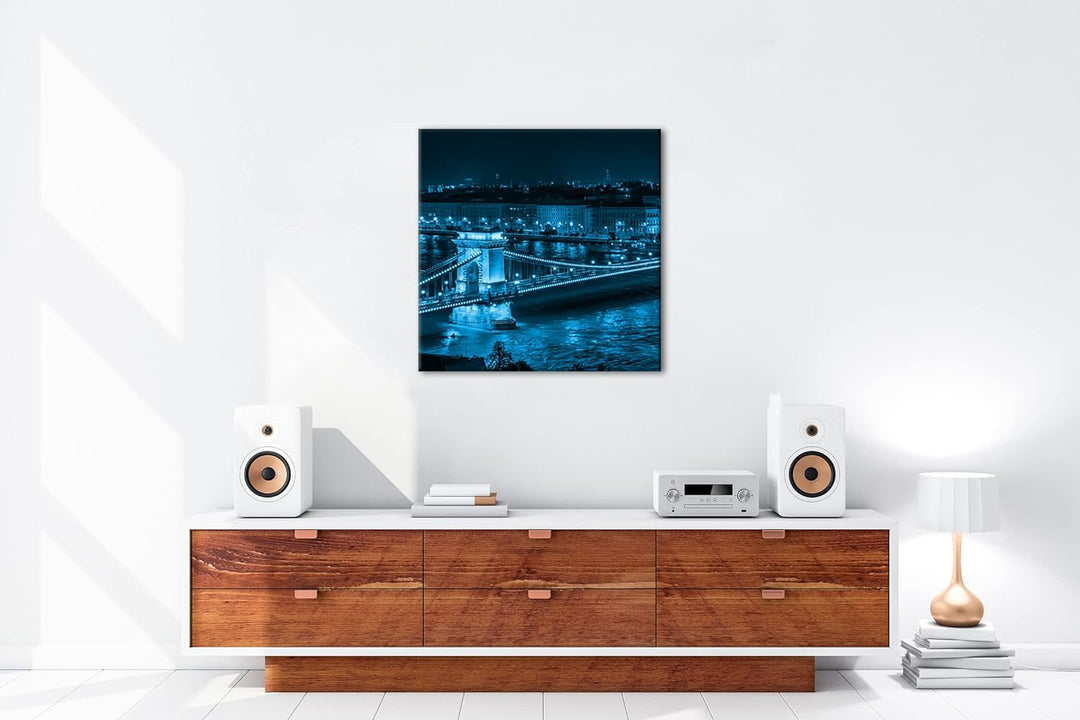deyoli Kettenbrücke im schönen Budapest Format: 60x60 Effekt: Monocrome Blau als Leinwandbild, Motiv