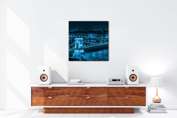 deyoli Kettenbrücke im schönen Budapest Format: 60x60 Effekt: Monocrome Blau als Leinwandbild, Motiv