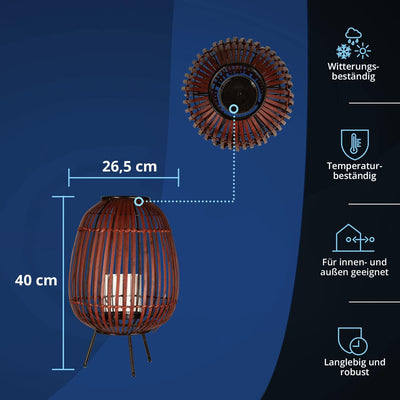 KHG Windlicht 40 cm in rot aus Bambus/Metall, mit Glaseinsatz, Kerzenständer, Kerzenhalter, Outdoor