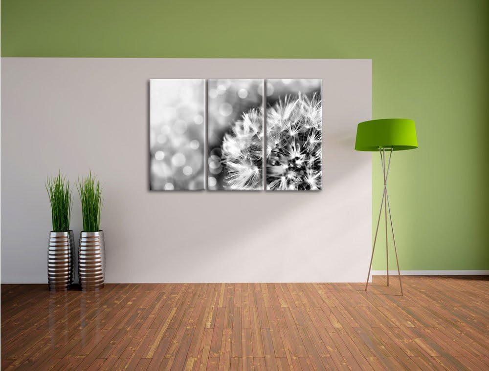 Pixxprint Monocrome, Zauberhafte Pusteblume 3-Teiler Leinwandbild 120x80 Bild auf Leinwand