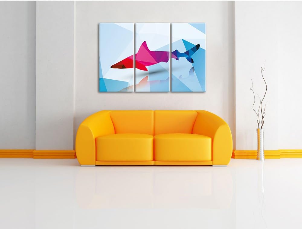 Pixxprint gefährlicher Vector Hai als Leinwandbild | Grösse: 3 Teilig (120x80) | Wandbild| Kunstdruc