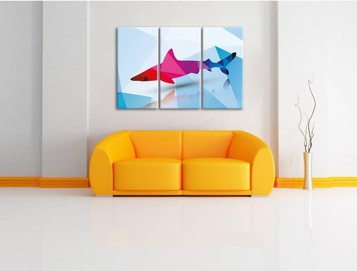 Pixxprint gefährlicher Vector Hai als Leinwandbild | Grösse: 3 Teilig (120x80) | Wandbild| Kunstdruc