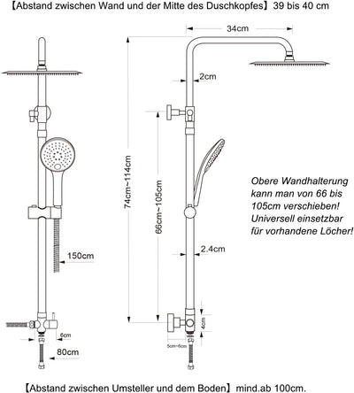 JOHO Edelstahl Duschset ohne Armatur, chrom Duschsystem, Regendusche set, Überkopfbrause set, Duschg