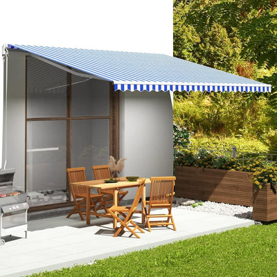 Gecheer Markisenbespannung Sonnenschutz Markisenstoff Markisentuch Markise Blau und Weiss 5x3,5 m