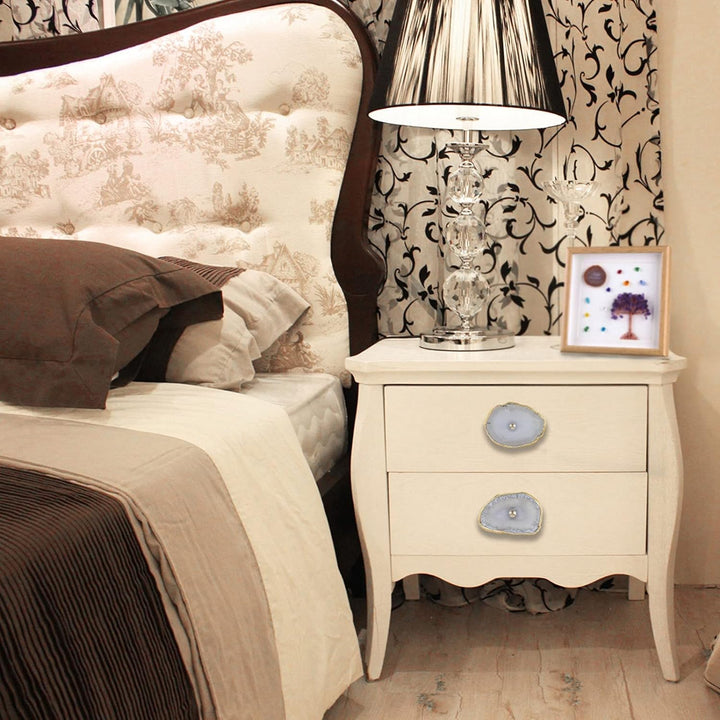 KYEYGWO 4 Stück Natürliche Farbe Achat Scheiben Möbelknöpfe mit Schraube, Unregelmässig Messing Schu