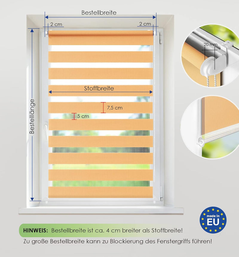 Rikmani Doppelrollo Fensterrollo ARD Duo-Rollo Klemmfixierung Zebrarollo Seitenzugrollo ohne Bohren,