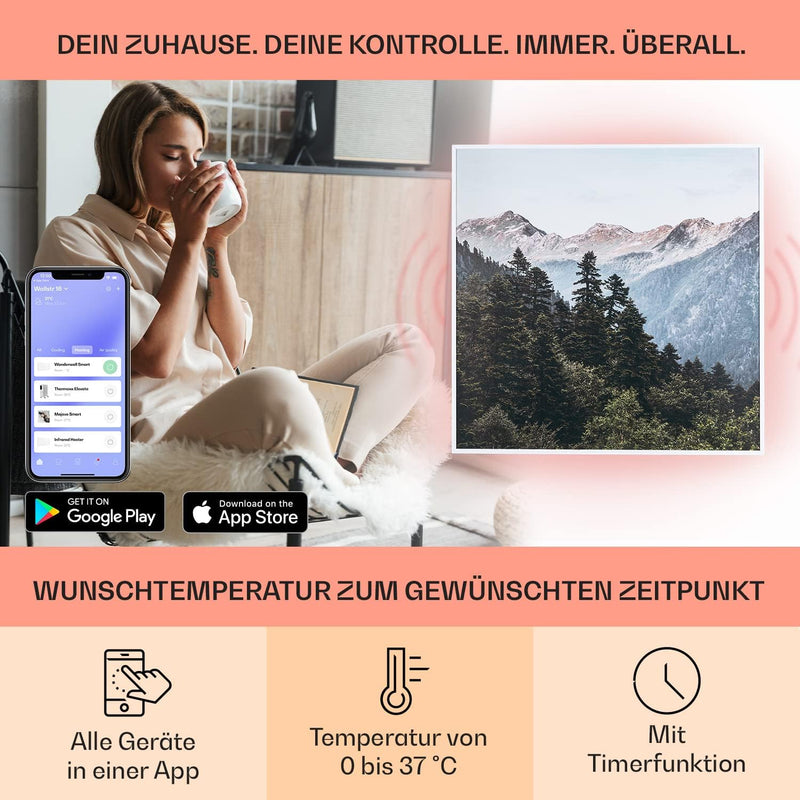 Klarstein Infrarotheizung mit Thermostat, 350W Elektroheizung, Smart Home Bild-Infrarotheizung zur W