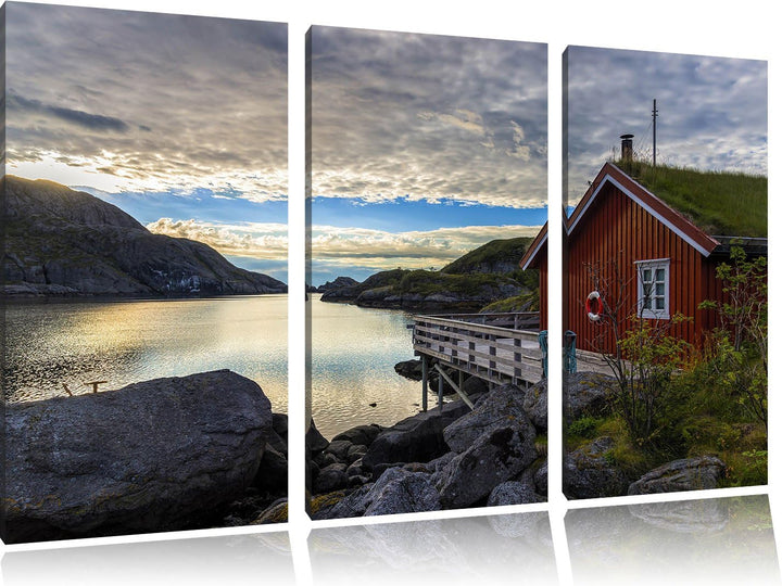 Pixxprint Sonnenaufgang am Fjord Norwegens als Leinwandbild/Grösse: 3 Teilig (120x80) / Wandbild/Kun